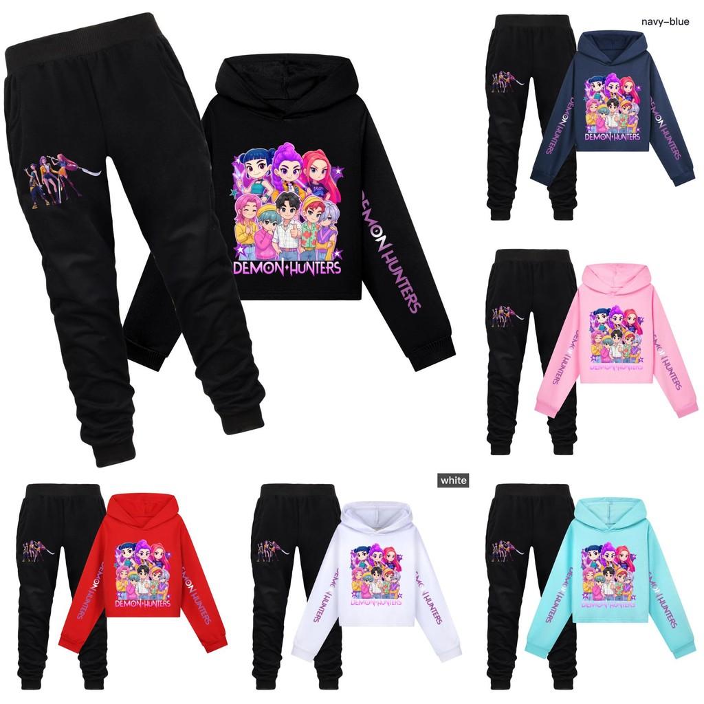 Hunters Demon Kpop Pattern Print Kids Hoodie Pants Set Fashion Gift Clothing