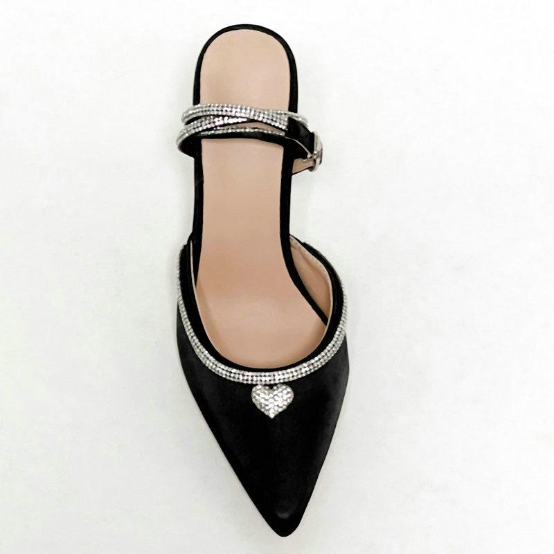 Love Diamond-Bow High Heels 2025 New French Socialite Style Pointy Thin Heel Hollow Toe Sandals