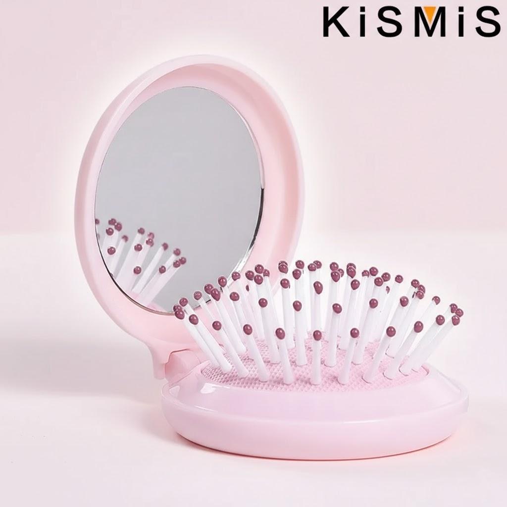 

Portable Folding Mirror Comb Travel Pink Compact Mirror Hair Styling On-the-Go Beauty Tool розовый