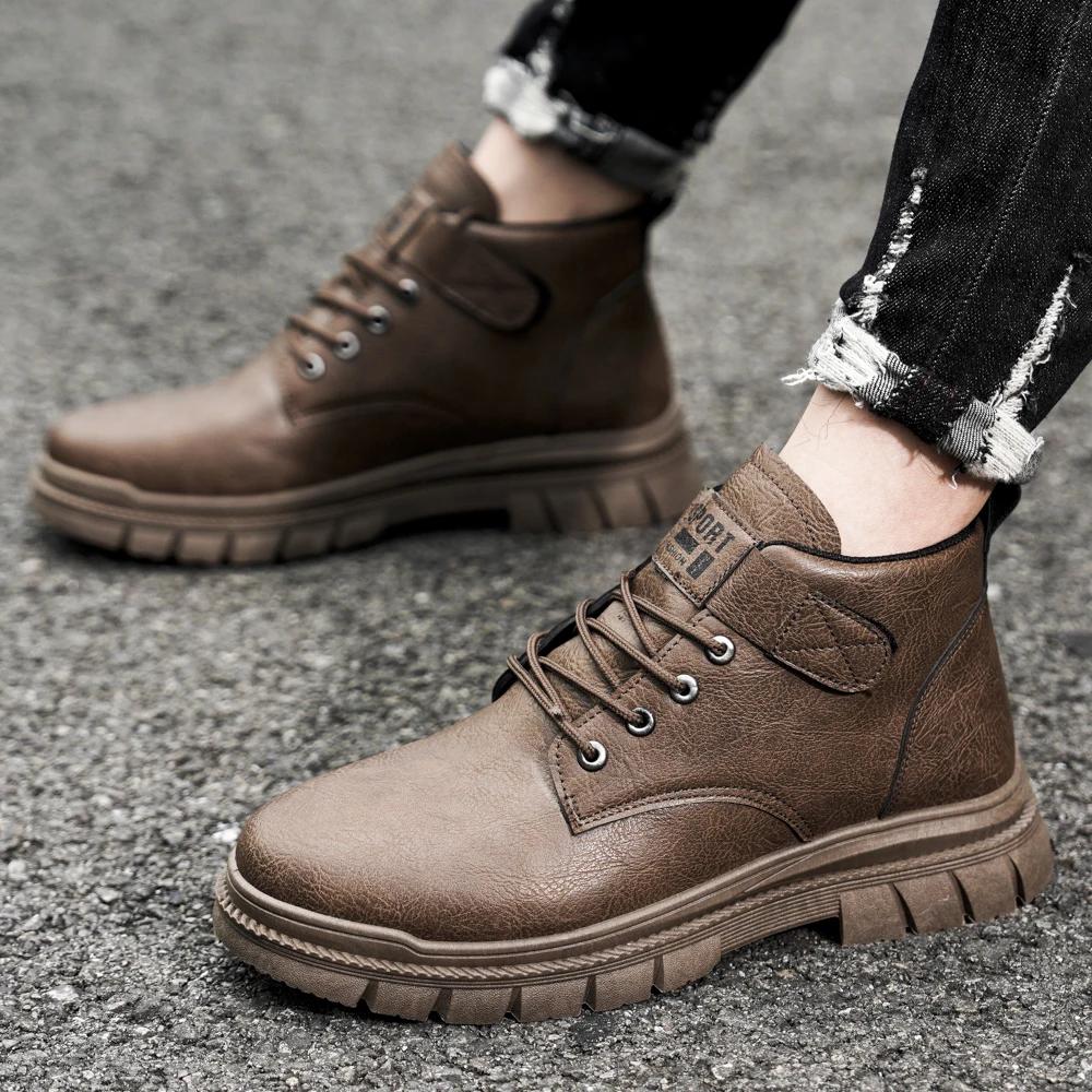 Men's Casual Boots Spring and Autumn British Workwear Boots Non Slip Soft Sole Comfort Outdoor Mid Top Leather Boots Male Shoes