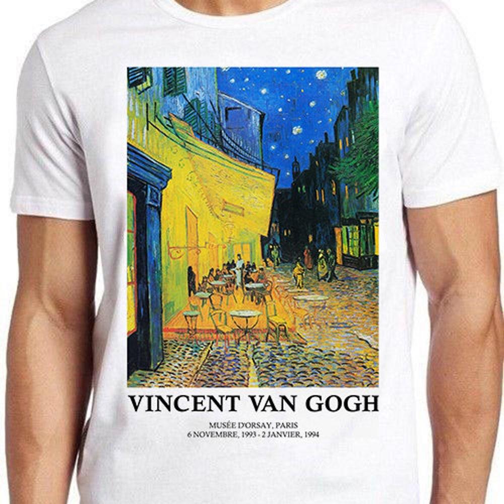 

Футболка из 100% хлопка плотностью 230 г/м2 с изображением террасы кафе Van Gogh в ночном стиле с изображением мема, унисекс, геймера, кино, музыки, мужская, женская, для взрослых, подарок, забавная футболка 853 XS белый