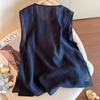 Women Linen Cotton Embroidery Sleeveless Blouse Ruffle Trim Casual Tank Top