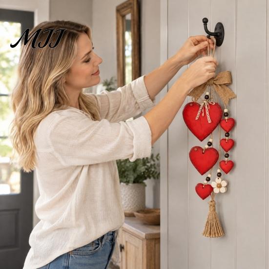 Rustic Wall Decor for Home Wooden Heart Hanging Ornament, Door Hanger with Bow, Pastoral Wood Craft Ornament Tassel, Farmhouse Window Decoration