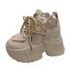 Fashion 2025 New 10.5cm Breathable Leather Shoes  Winter Wedge Heels Casual Women Walking Sneakers Autumn Lace-up High Platform Chunky