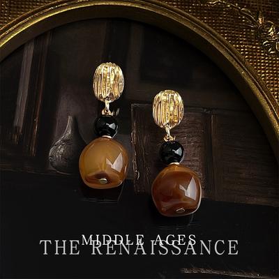 Medieval Brown Smudged Retro Literary and Artistic Long Earrings Autumn and Winter Maillard Color Light Luxury Earrings