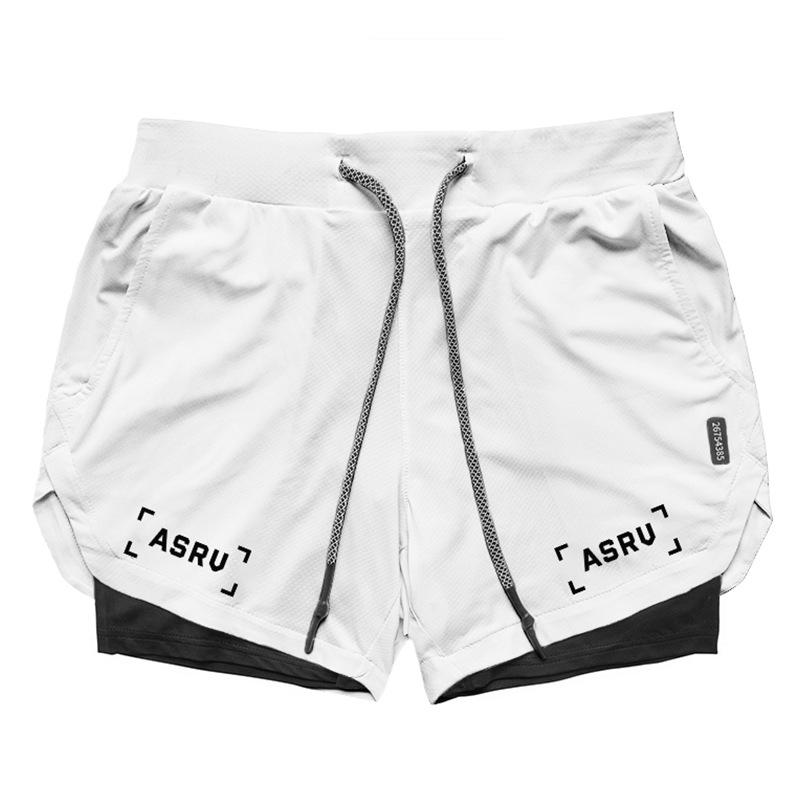 Shorts de Corrida ao Ar Livre Masculino Plus Size com Camada Dupla e Múltiplos Bolsos