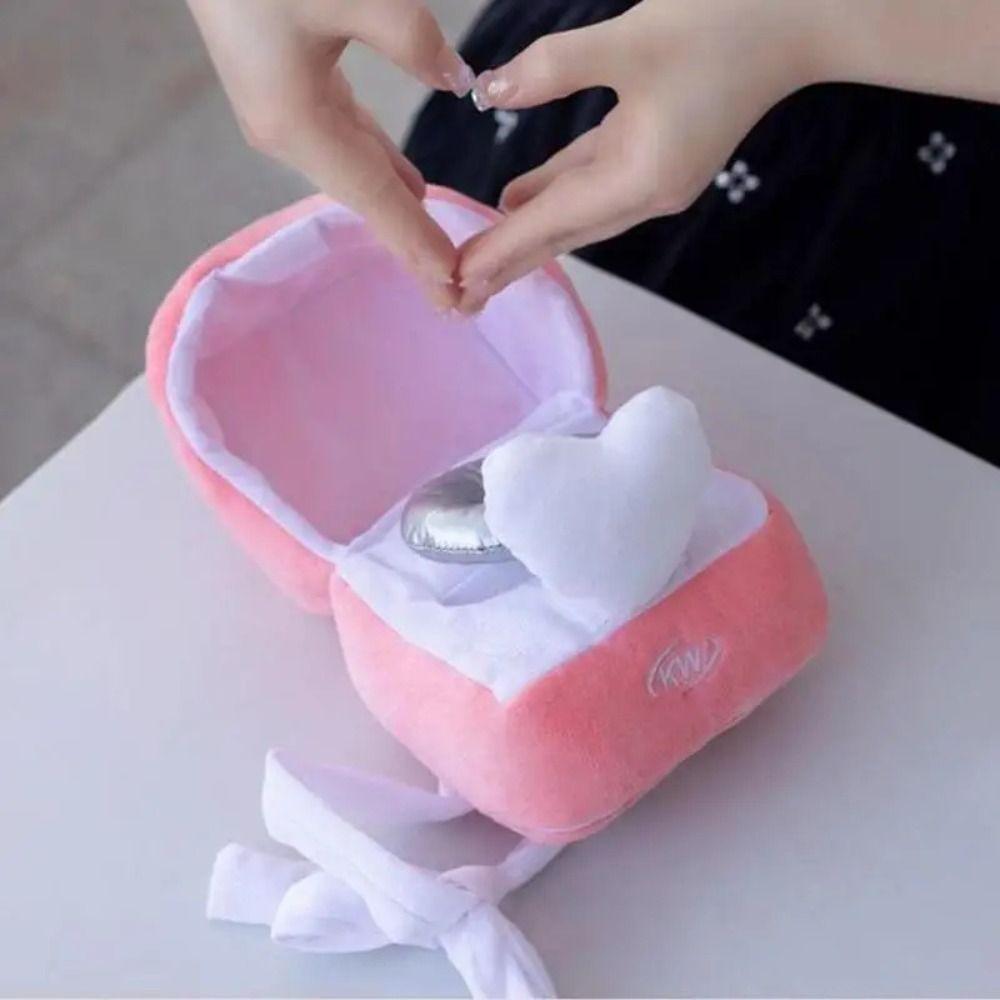 Ring Box Heart Shape Ring Case Toy Plush Ring Box Case Plushies Doll Kids Playing Supplies