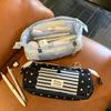 Printed Pencil Storage Bag Striped Zipper Stationery Pouch Trendy Star Pencil Case  Back To School