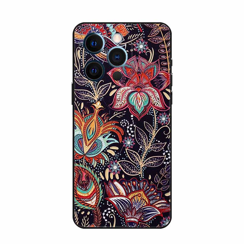 

3D Relief Emboss Case For iphone 16 Pro Max 16 Plus 13 Pro Max 14 Plus 15 Pro Max Black Silicone Soft Back Cover Case Funda Para iPhone 13