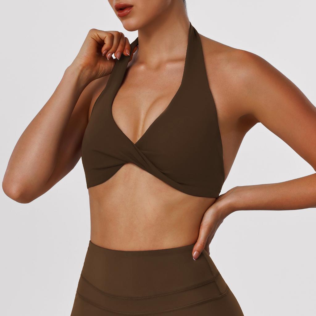 Reggiseno Sportivo da Donna con Scollo all'Americana Crop Top Yoga con Twist Frontale e Imbottiture Rimovibili