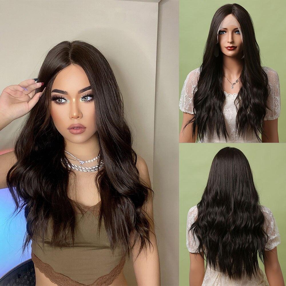 

HAIRCUBE Длинные Коричневые Ombre Синтетические Парики С Фронтом Шнурка Натуральные Волнистые Парики для Женщин Повседневные Парики Для Косплея Парики Из Термостойкого Волокна