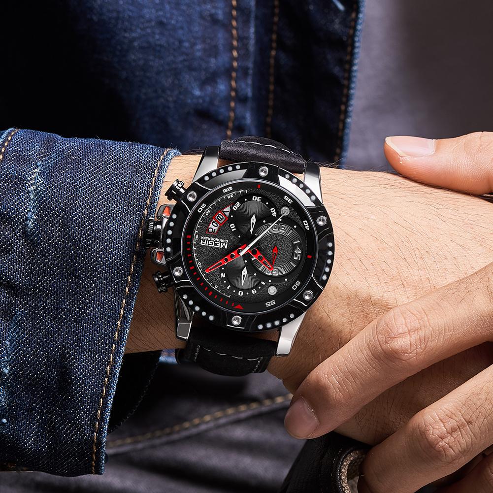 Megir Herreklokker Toppmerke Luksus Armbåndsur Mann Mote Vanntett Kronograf Sportsklokker Quartz Armbåndsur Reloj Hombre