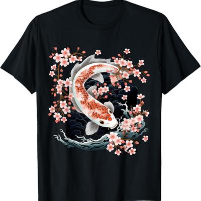 T-shirt Carpe Koi Ying Yang Poisson Nishikigoi Fleur de Cerisier(9)