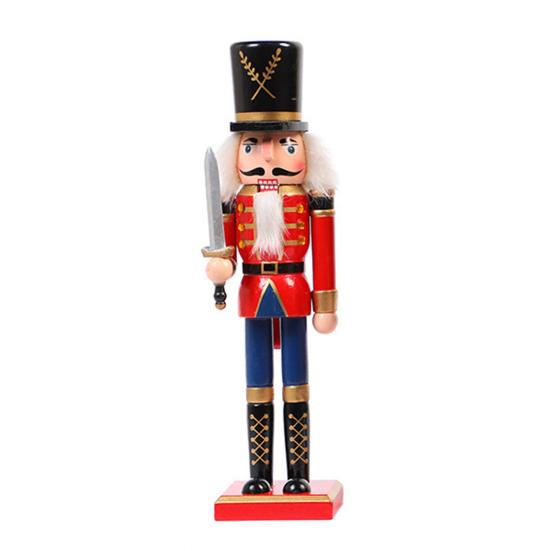Wooden Nutcracker Decor 30cm Hand-Painted Soldier with Moving Jaw Christmas Mantel & Tree Decoration
