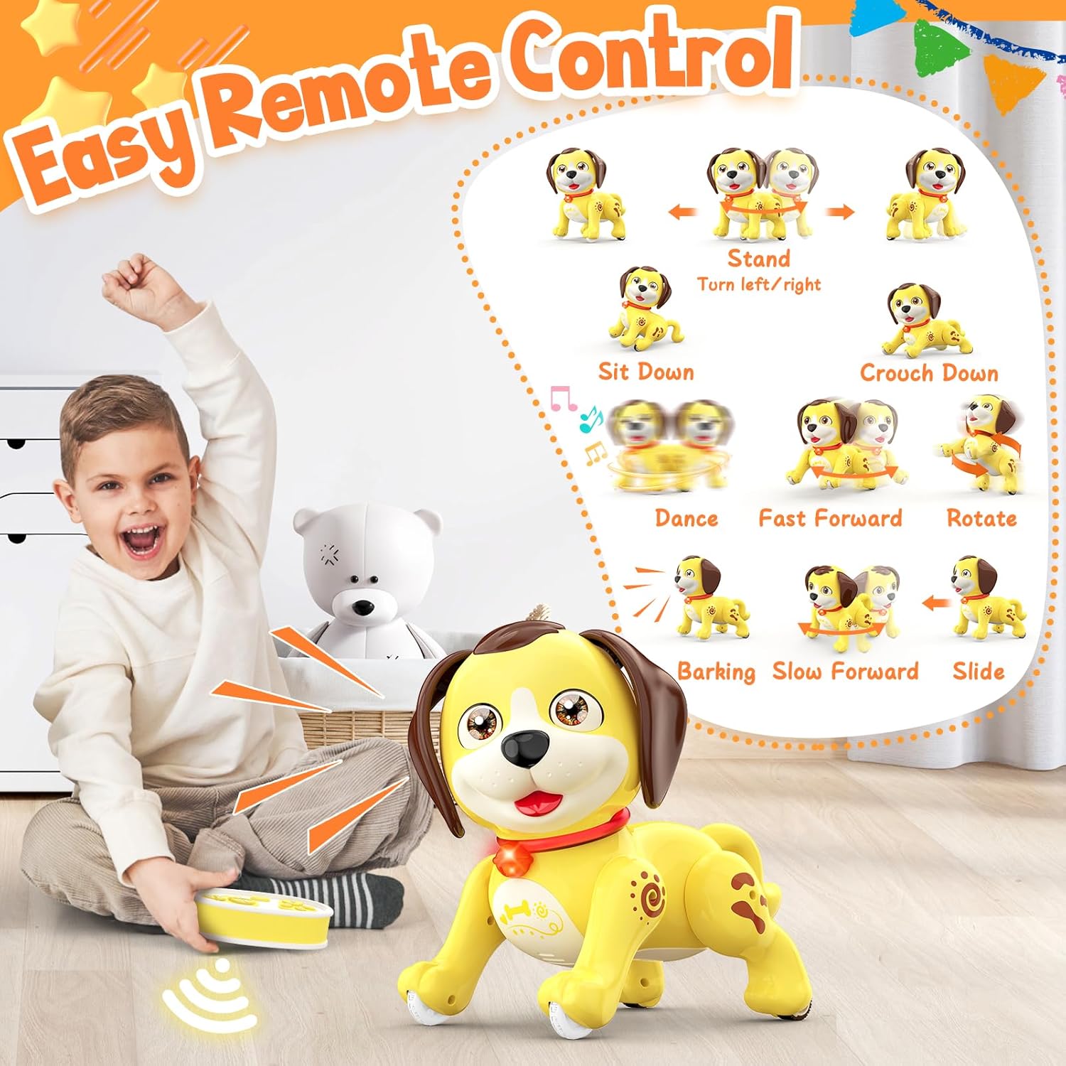 Remote Control Robot Dog Toy, Interactive Robot Dog Toys for Kids with Music, LED, Rechargeable Robot Pet, Auto Demo Dancing Walking Ideal Holiday