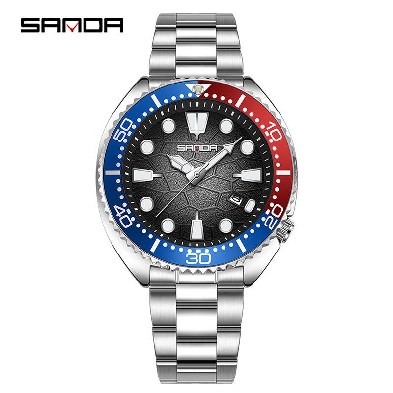 

SANDA Men s Business Leisure Watch Volcanic Lava Texture Scratch resistant Glass 3ATM Waterproof Rotating bezel Night Light червоний/сірий