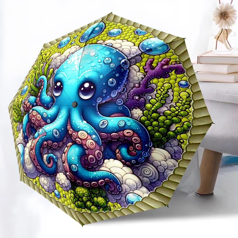1pc Oceanic Octopus Decor Automatic Open/Close Umbrella - Portable Collapsible Umbrella with 8-Rib Stability, Fashion Lovers yy251017117