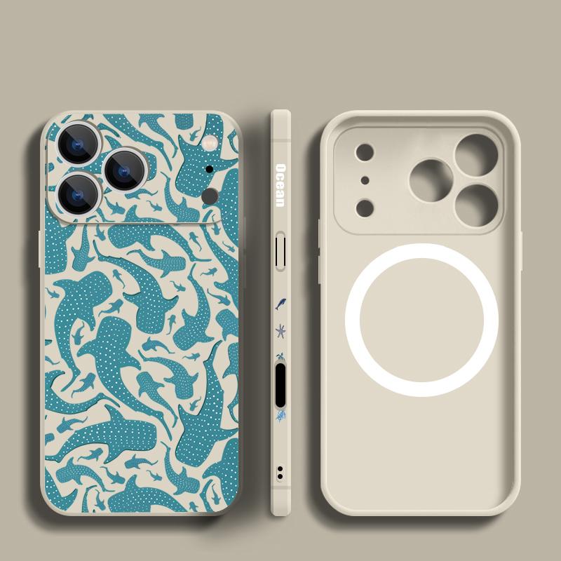 Magnetic For Magsafe Case For iPhone 17 Pro Max Jellyfish Whale Sharks Print Soft Silicone Phone Back Cover For iPhone 16 15 14 13 Pro Max 16e 17e