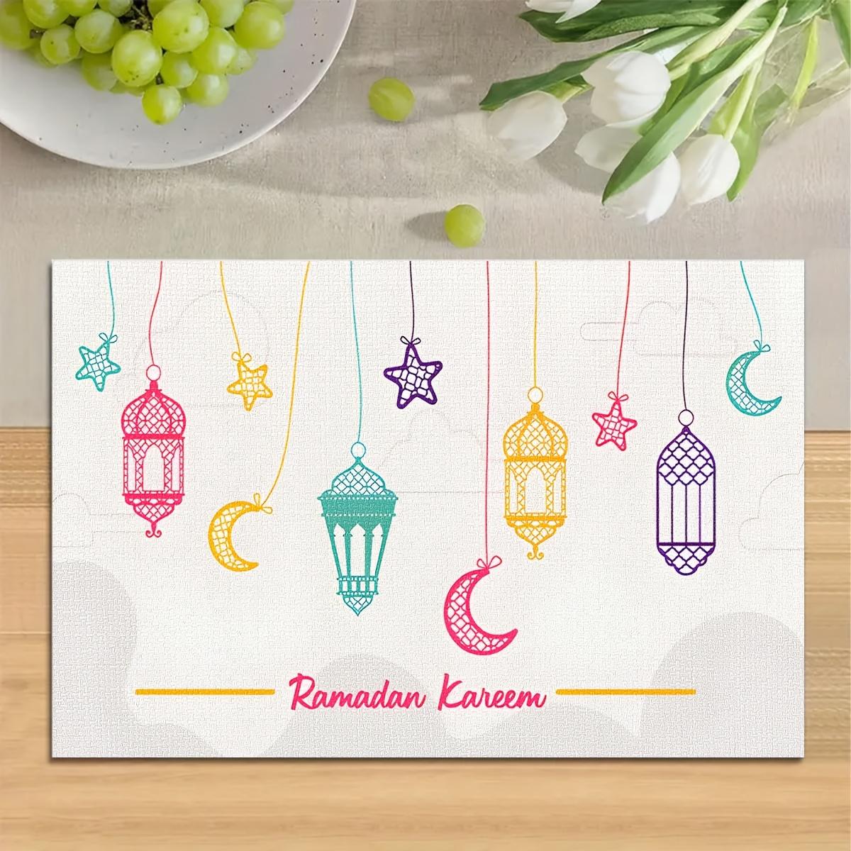 6PC Ramadan Kareem & Eid Mubarak Placemats - Islamic Star & Crescent Moon Table Mats with Ramadan Blessings 6PC 30X45cm