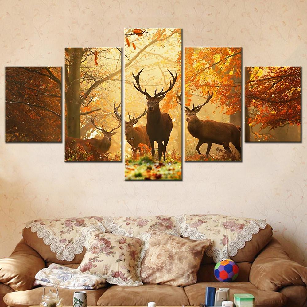 

Deer Forest Scenery Canvas Wall Art Pictures Modern Home Decor Poster Living Room Decoration Painting for Living Room Wall Decor 20X35 20X45 20X55cm