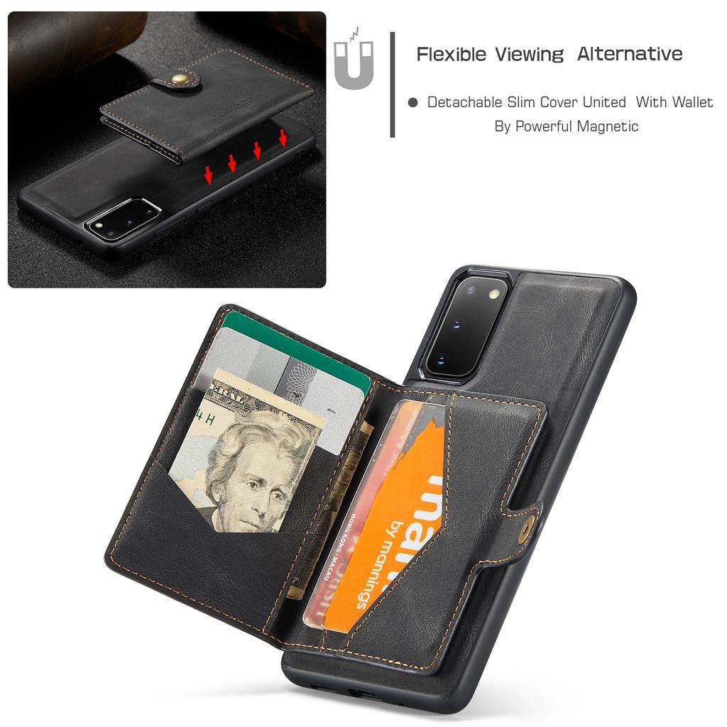 For Samsung Galaxy S20 5G Case JEEHOOD J01 Retro Leather Phone Back Cover with Detachable Magnetic Card Holder