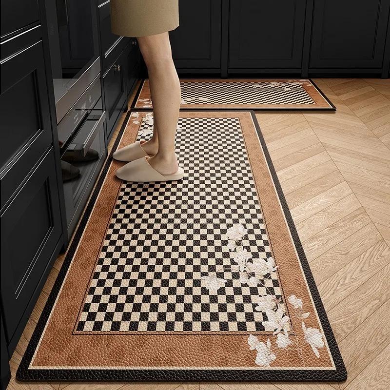 Kitchen Carpet Home Decoration Brown Dirt Resistant Non-Slip Pvc Floor Mat Waterproof Leather Mats Bathroom Balcony Outdoor Rug