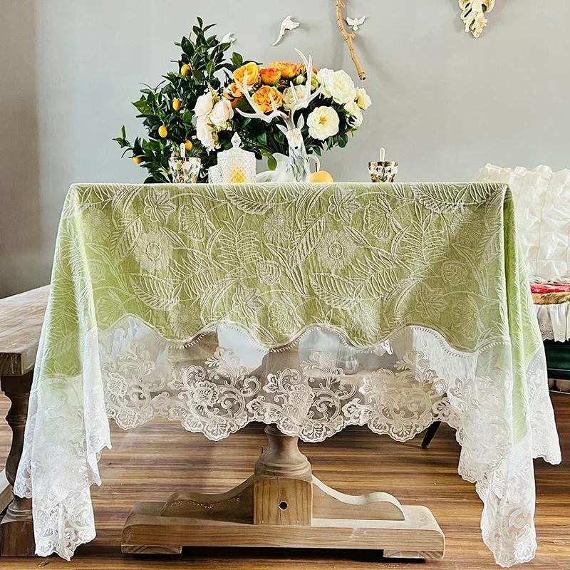 Lace Edge Dining Tablecloth Hollow Rectangular Tea Table Tablecloth Small Fresh Square dining room home Round Table cover 110x110cm