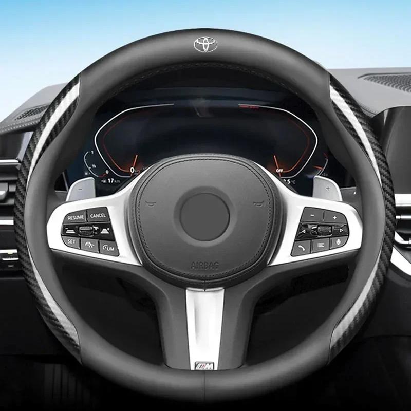 Car Suede Carbon Fiber Leather Steering Wheel Cover Non-slip for Toyota GR TRD C-hr Prado Rav4 Yaris Hilux Prius Avensis Corolla Camry