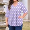 Women's Fashion Large Size Printed V-Neck Three-quarter Sleeve Top