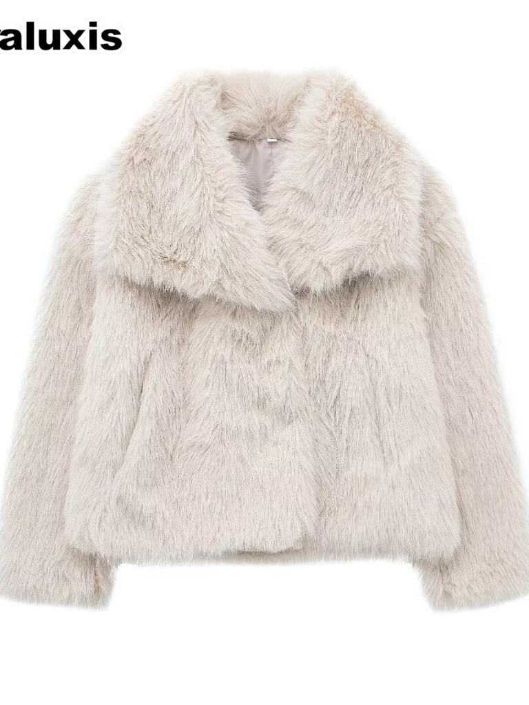 Popular Women's Spring New Arrivals Fashion Loose Faux Fur Coat with Stand Collar