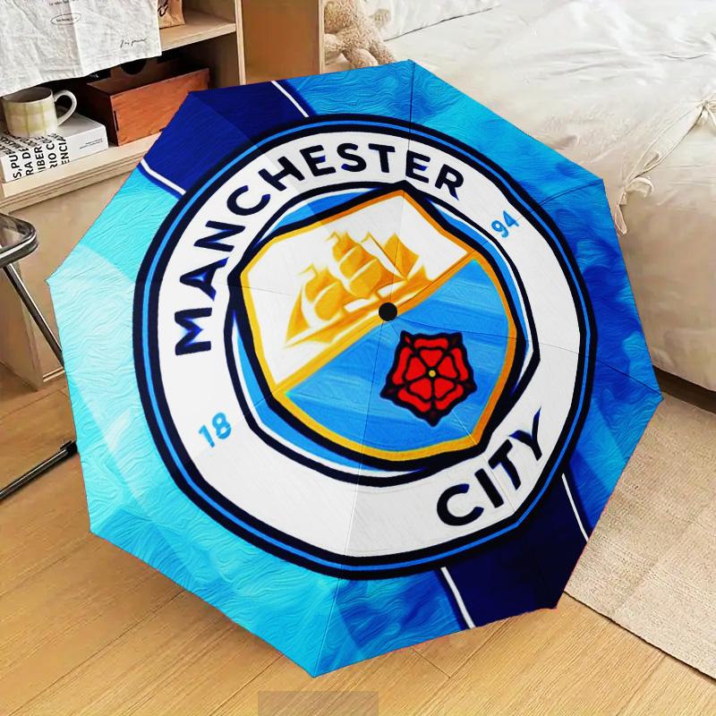 1 Stück Manchester City F.C. Bedruckter Regenschirm Faltbarer Regenschirm, Automatischer Regenschirm 8-Speichen für Reisen, Camping Fan-Geschenke Weihnachtsgeschenke