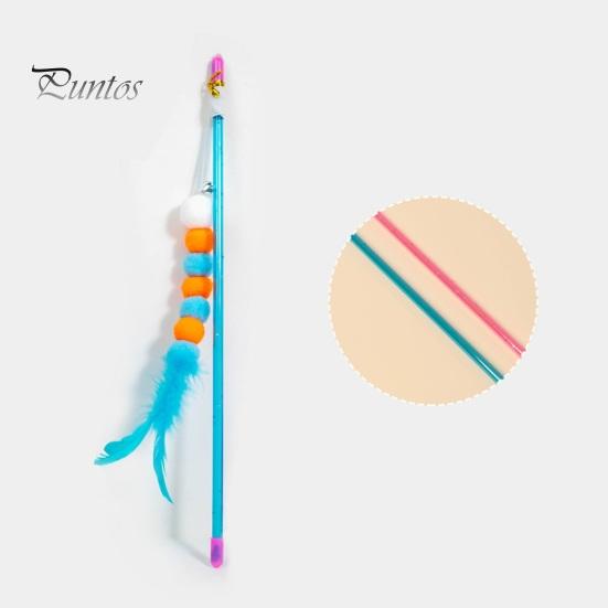 Interactive Cat Teaser Toy Retractable Rope Funny Cat Stick Teasing Wand with Bells Elastic Cord Kittens Chew-Proof Teaser Stick