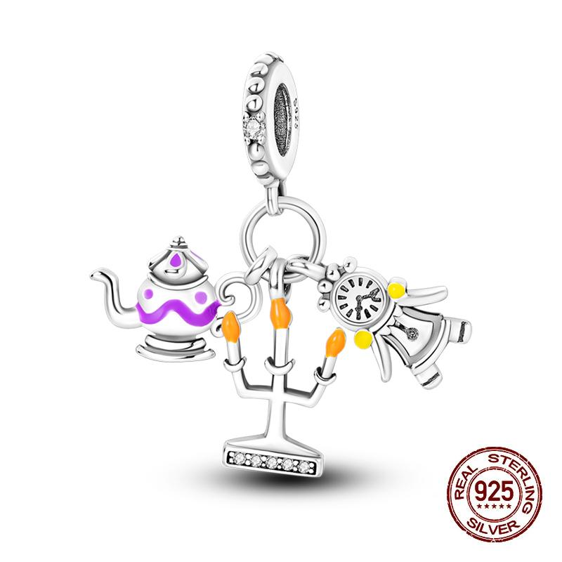 New 925 Silver Color Fox Rabbit Rose Castle Fairy Tale Charms Beads Fit 3mm 925 Original Bracelets DIY Jewelry Birthday Gift