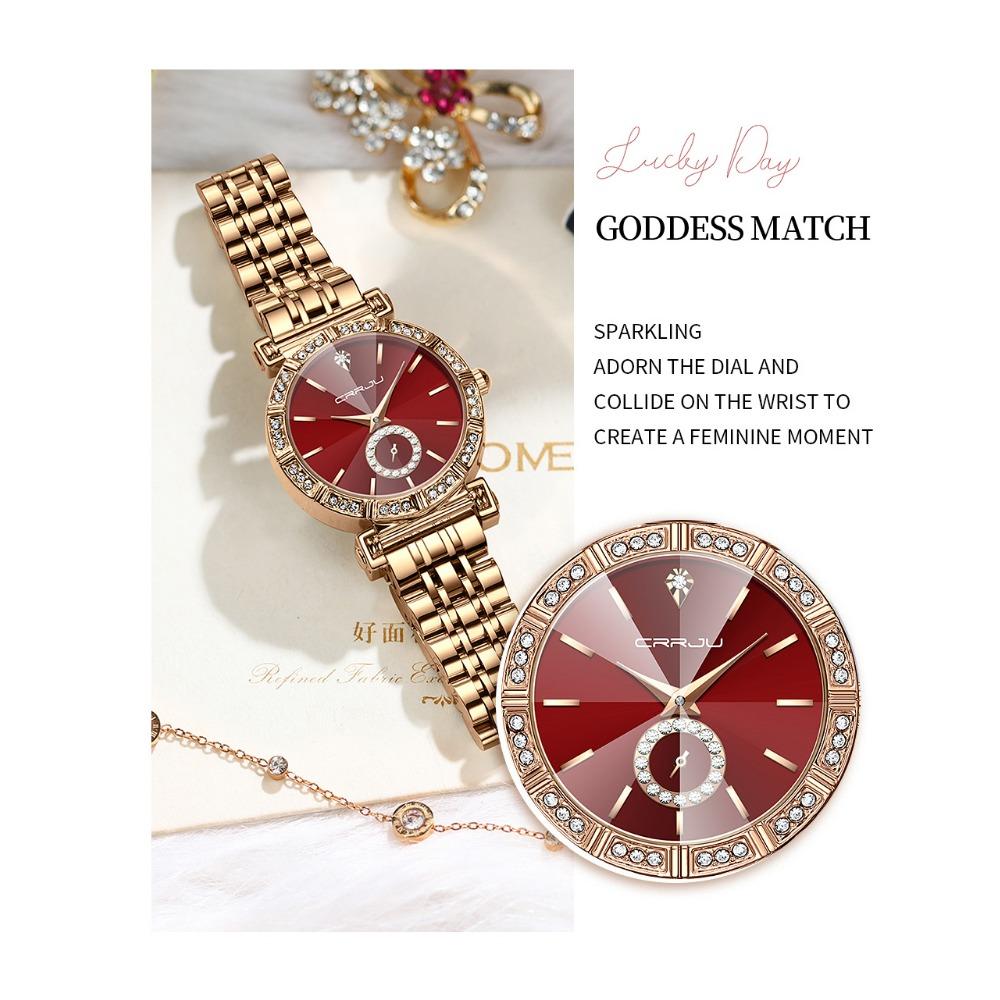 CRRJU Brand Luxury Fashion Original Ladies Watch Waterproof Ladies Watch Stainless Steel Diamond Watch Gift