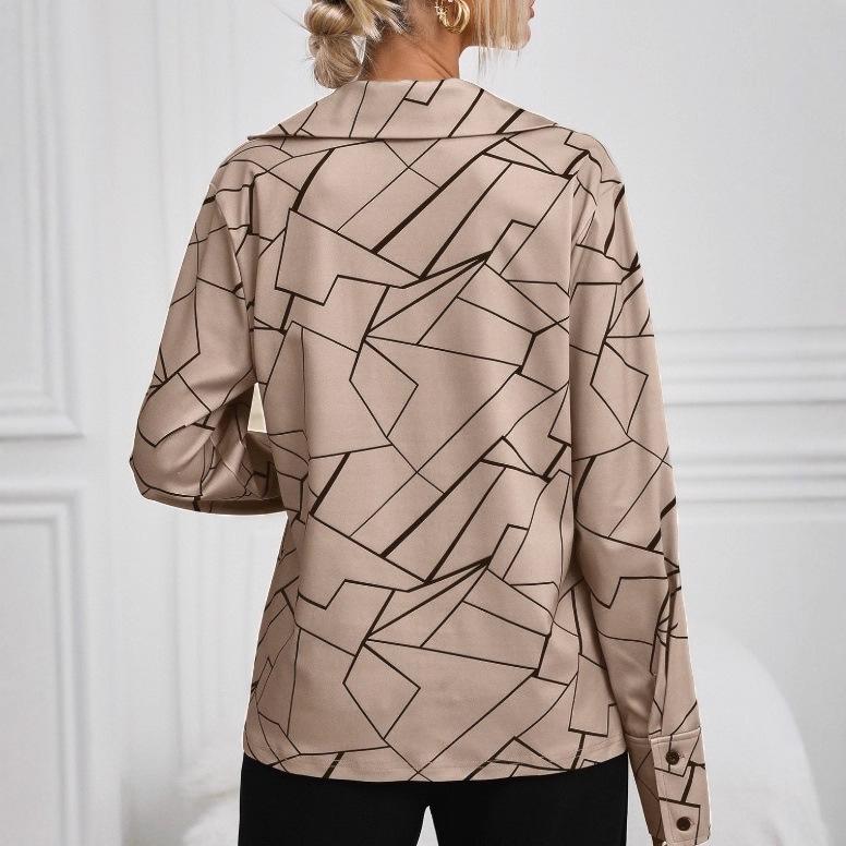 2026 Women's Loose Fit Printed V-Neck Long-Sleeved Shirt