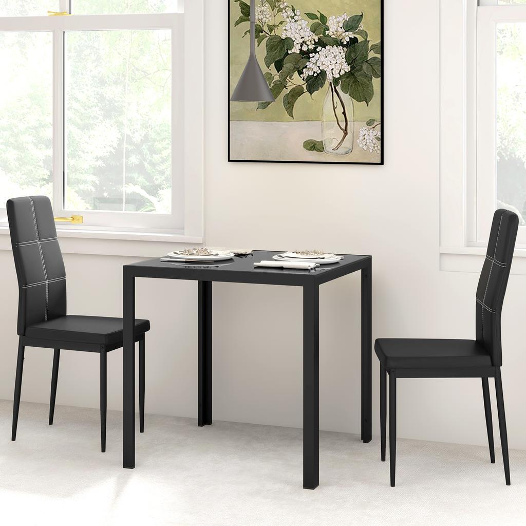 Dining Set, Dining Table with 2 Chairs, Space-Saving Dining Room Set, Seating Group, Black