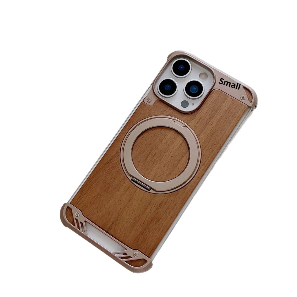 Solid Wood Metal Aromatherapy Walnut Phone Case for Apple 17promax Rotating Bracket Magnetic Including Phone Grip