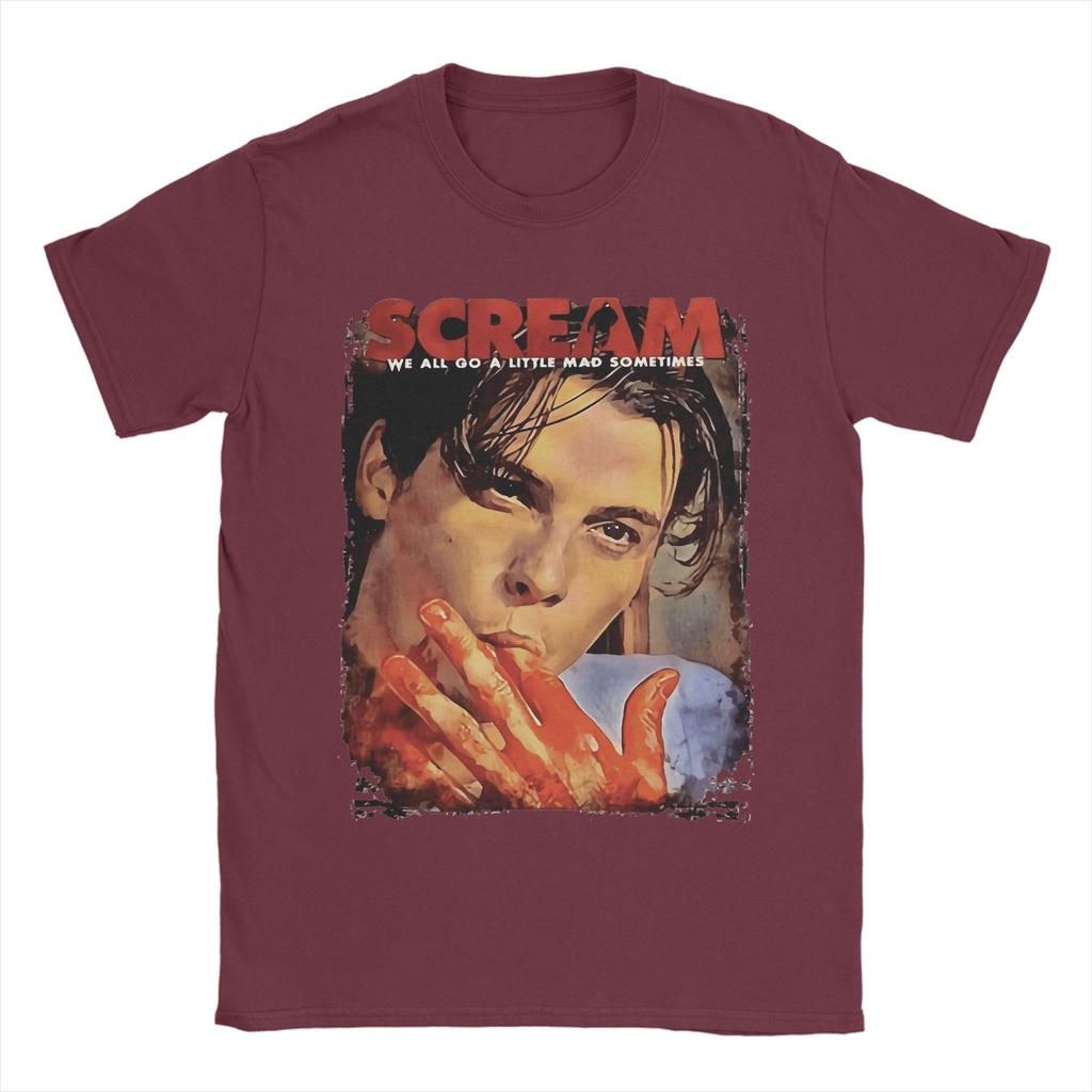 Men's Scream Movie Loomis We All Go A Little Mad Billy Skeet Ulrich T-Shirts Cotton Tees Beach Funny Short-Sleeved T-Shirt