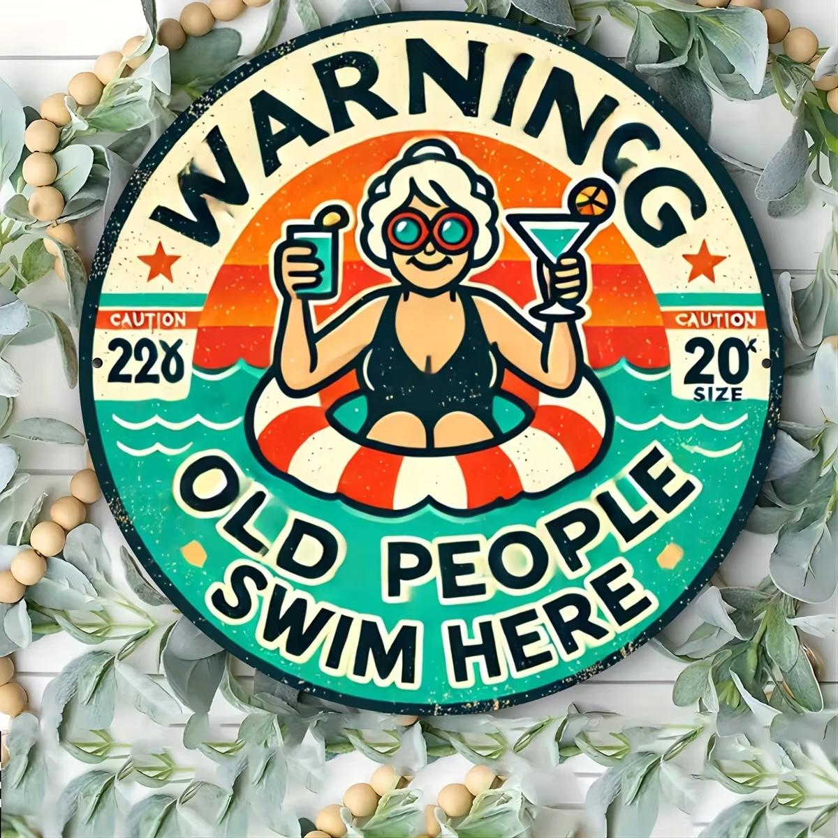 

2D 1PC Wooden Discs Senior Citizens Swim Here Theme Sign 8 Inch Design Decorative Art Durable Wall Plaque Bedroom Office 20x20cm