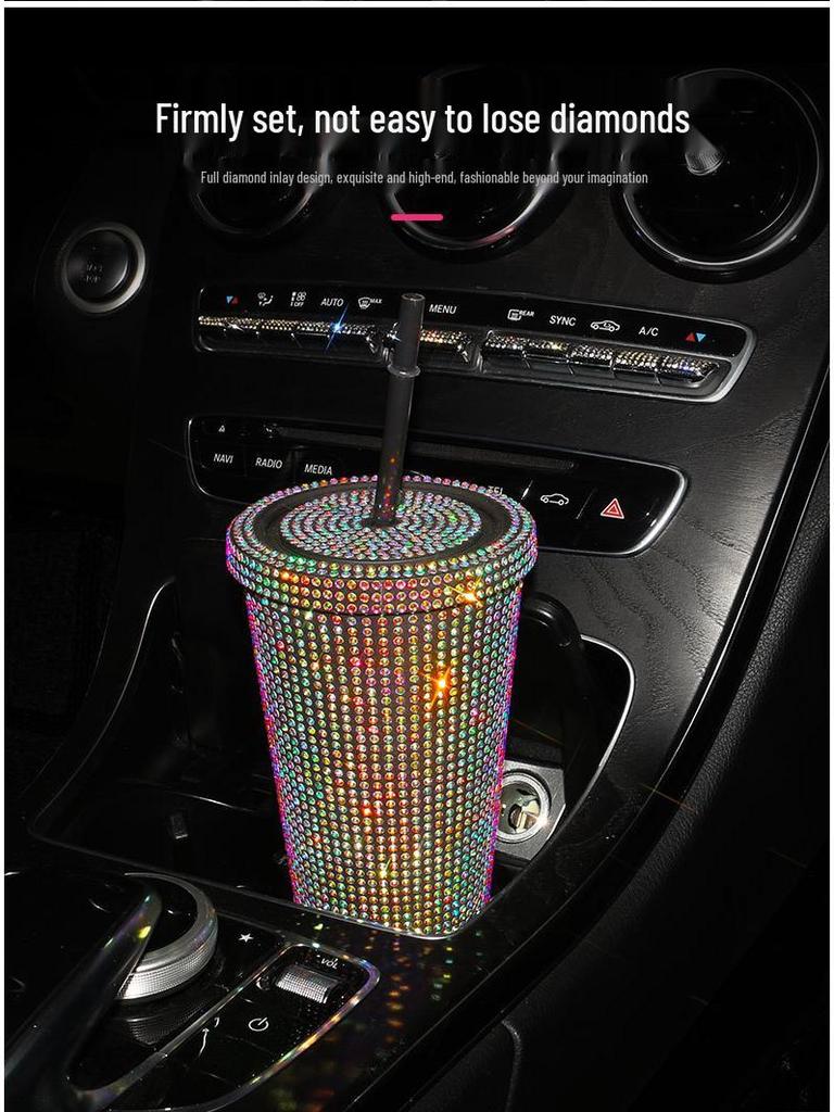 Cană nouă de băut la modă cu strasuri strălucitoare, cu capac și pai, 550ml