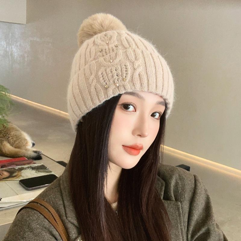Cold and Warm Hairball Knitted Hat Women Outdoor Windproof Velvet Versatile Ear Protector Wool Hat Winter New