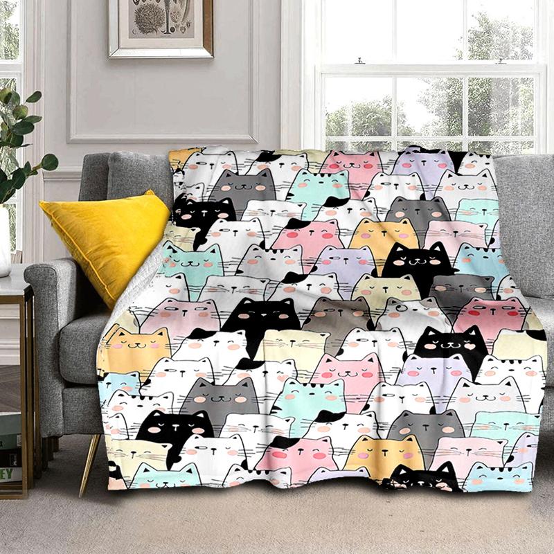 1PC Cute Cat, Cartoon Blanket, All Season Lightweight Home Office Outdoor Nap Multifunctional Blanket