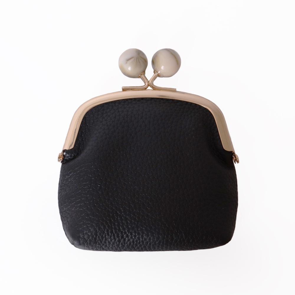 Women's Genuine Leather Litchi Grain Mini Coin Purse & Lipstick Clasp Bag