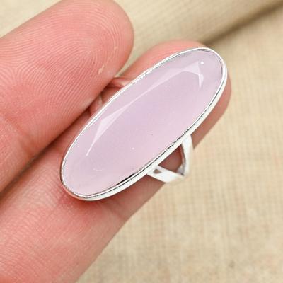 Rosa Chalcedon-Edelstein, massiver 925er-Sterlingsilber, handgefertigter Ring, schöner Schmuck