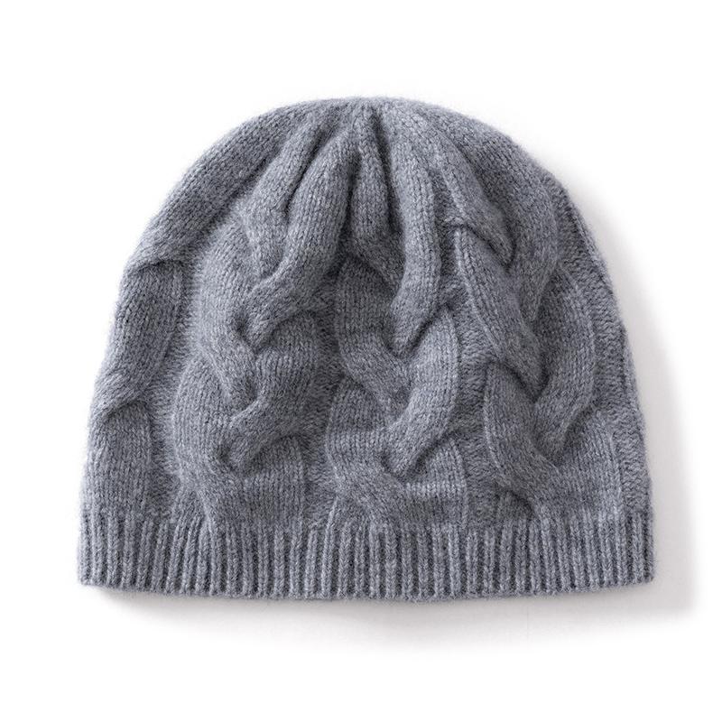 100%Wool Twisted Knitted Triple Knit Hat Winter Thickened Fried Dough Twists Pullover Hat Women Fashion Twisted Warm Hat Men