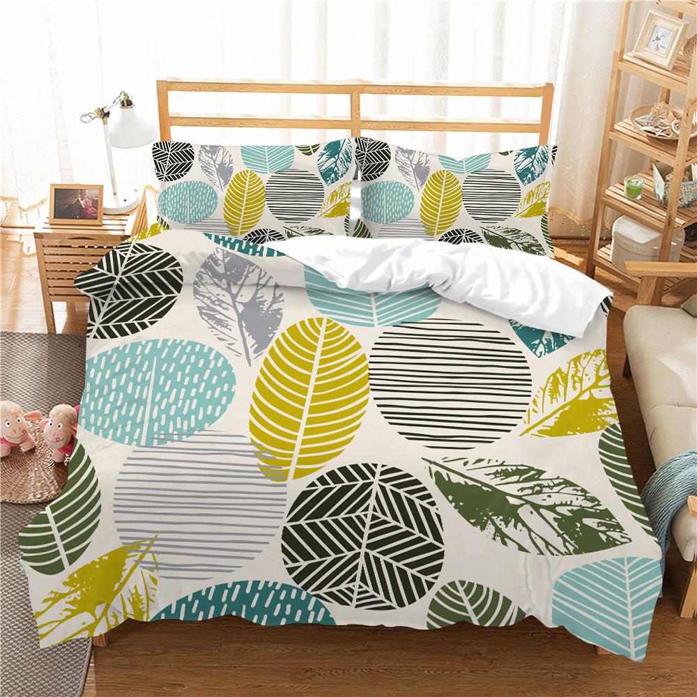 Heimtextilien Vintage-Bettbezug-Set mit Kissenbezug, 3D-Blatt bedruckt, Queen-King-Size-Bettbezug-Set, Schlafzimmer-Dekoration