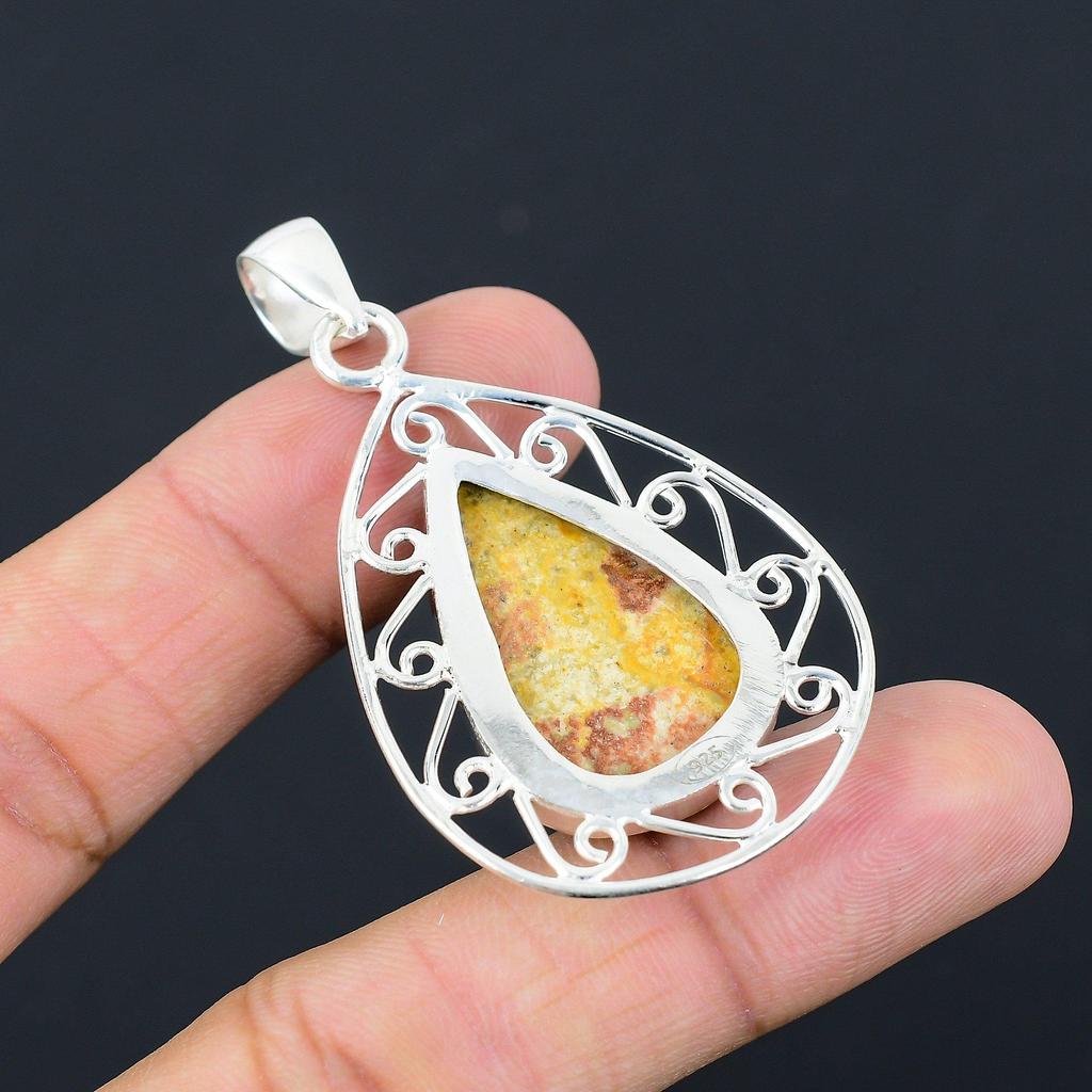 925 Sterlingsilber Birne Bildjaspis Stein Geburtstag Art Deco Schwester Anhänger