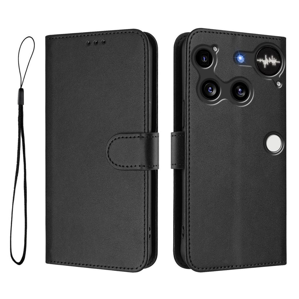 Semmiért Telefon (3) 5G Pénztárca Tok RFID Blokkoló Borjúbőr Textúrájú Bőr Álló Telefonvédő Szíjjal