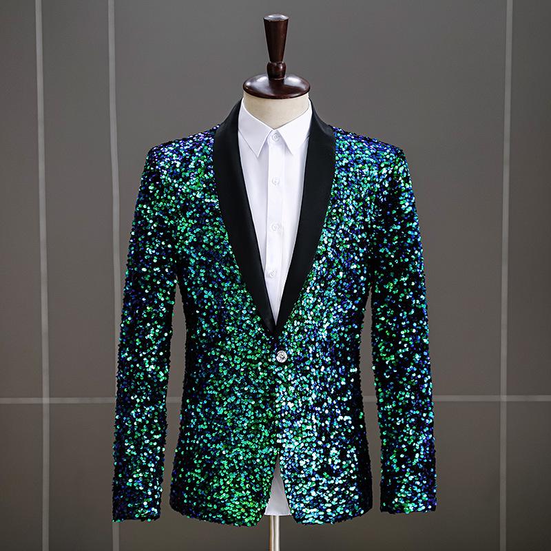 Men's Iridescent Sequin Tuxedo Jacket - Ideal for DJs, Nightclubs, and Stage Performances