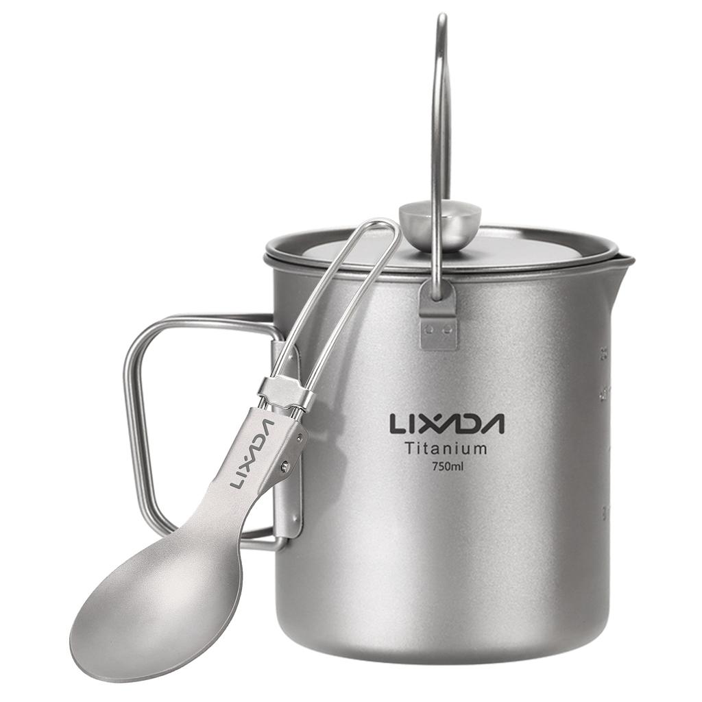 Lixada 750ml Titanium Coffee Cup Mug French Press Pot Coffee Maker with Lid Outdoor Camping Cooking Pot titanium coffee pot